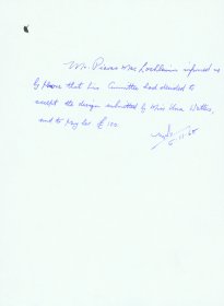 Handwritten file note written by Mervyn Wall, Secretary of the Arts Council.